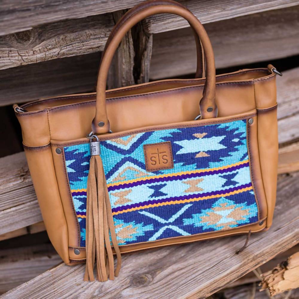 NEW STS RANCHWEAR women's serape satchel bag in mojave sky blue - Picture 6 of 8